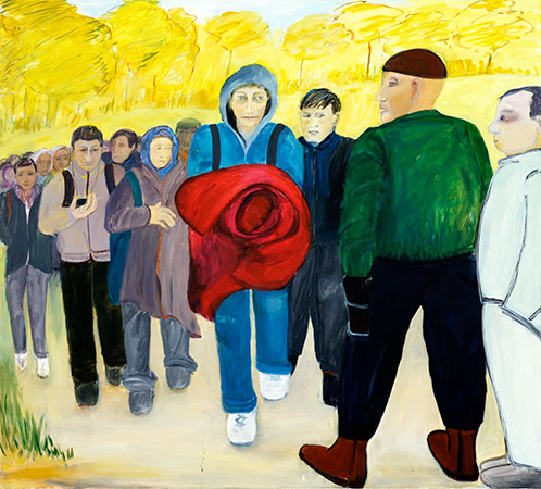 Selbst? aus der Serie Köpfe, 2004/05, Acryl, Kreide, Collage auf grundiertem Karton, 70 x 50 cm