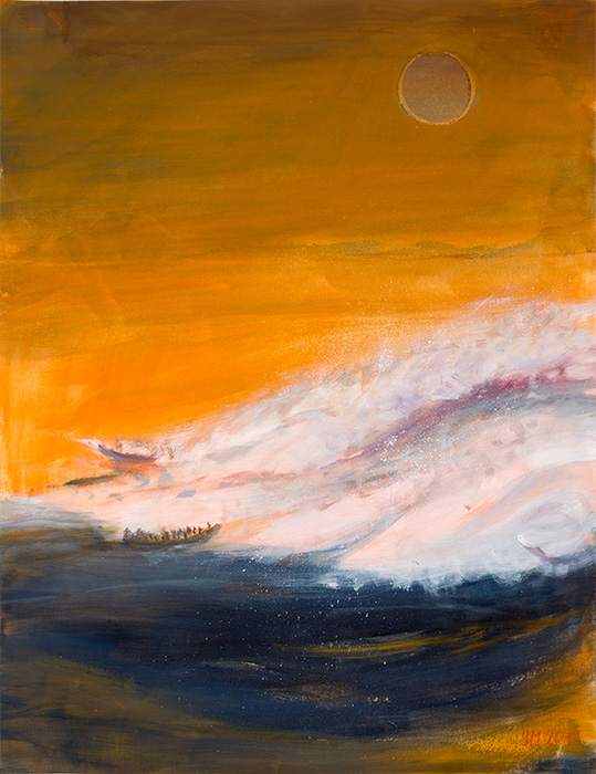 Selbst? aus der Serie Köpfe, 2004/05, Acryl, Kreide, Collage auf grundiertem Karton, 70 x 50 cm